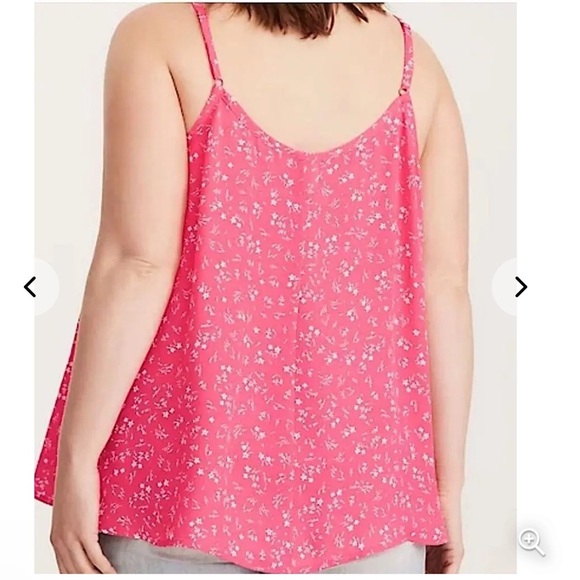 Torrid Pink Floral Pleated Chiffon Bodice Spaghetti Strap Swing Cami Top Size 2 - Picture 4 of 4